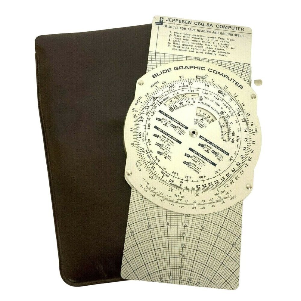 Vintage Jeppesen Metal CSG-8A Aviation Slide Graphic Computer W Vinyl Slip Case